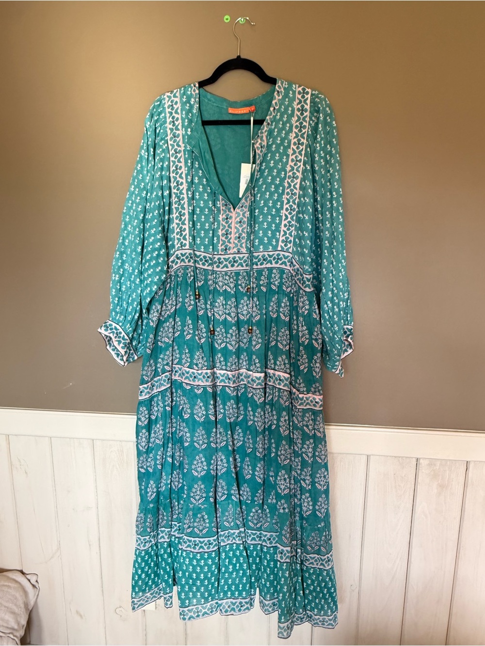 Oliphant Teal and White Printed Maxi Dress